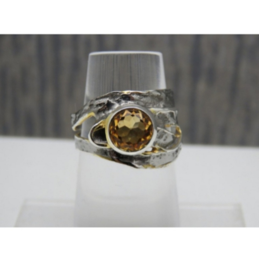 GL Miller 925 Silver Artisan Citrine Ring Sz 8